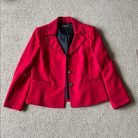 Kasper Jackets & Blazers - Red Blazer Suit Jacket with Shoulder Pads